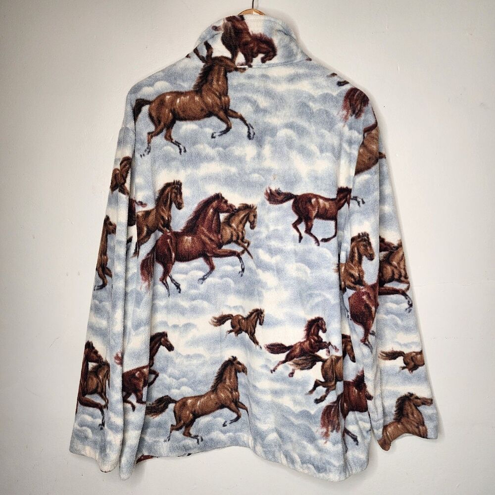 Vintage 90s Equestrian Horse Print Fleece Jacket Womens XXL Western Full Zip - Picture 6 of 12